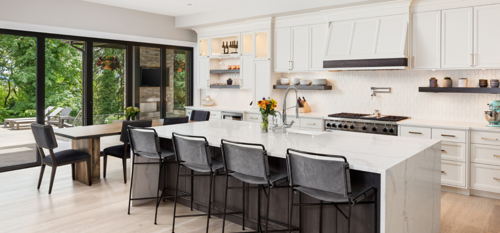 Clean and polished kitchen with clutter-free island after move-in cleaning service
